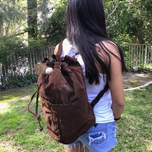 Backpack bag, Large, suede leather backpack,Hobo Barrel bag ,Back pack ,Shoulder sling, brown, suede, leather ,boho bag,15 tall x 11 wide image 4