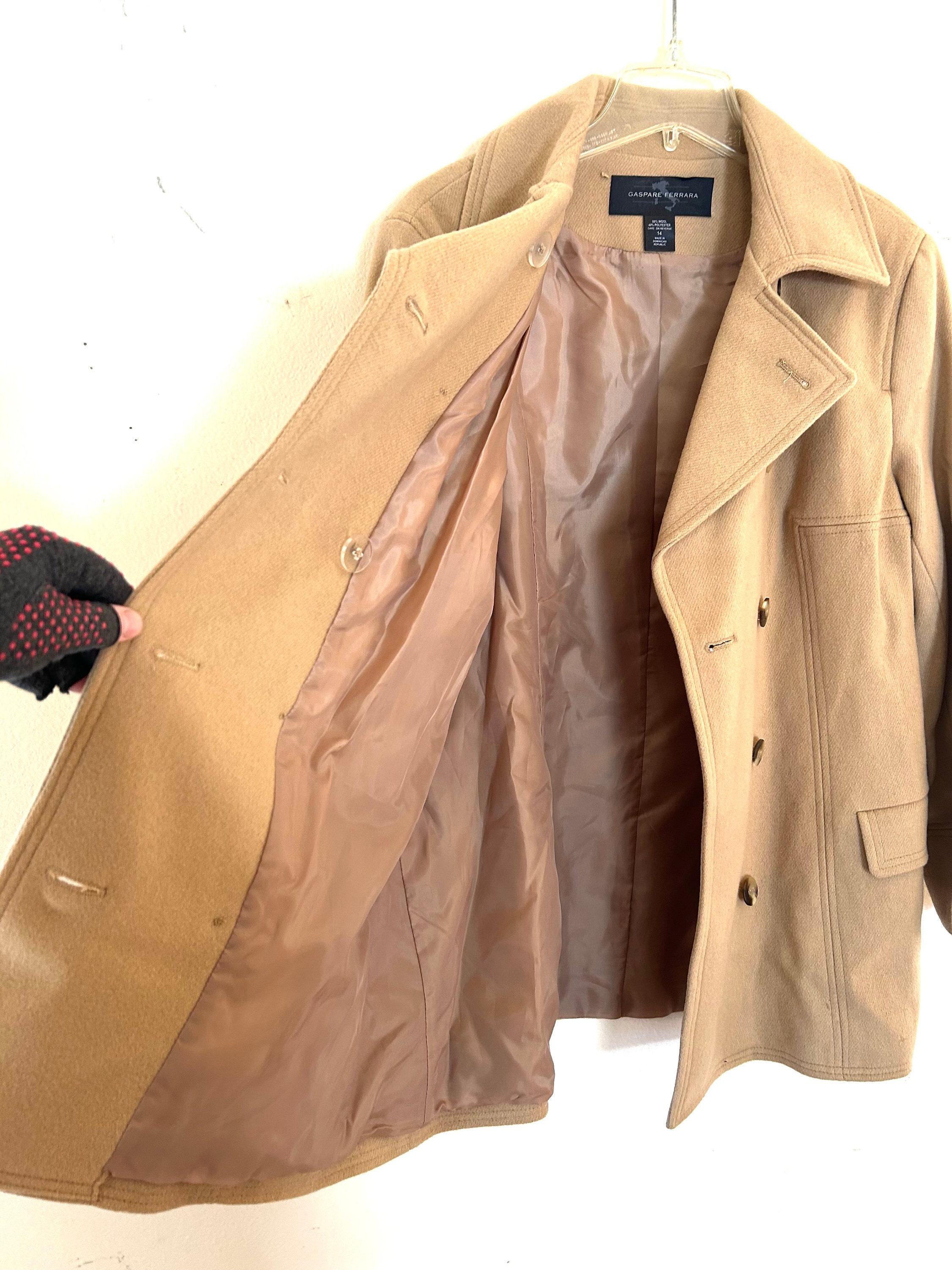 Gaspare Ferrara Wool Blend Tan Peacoat, Wool Coat, Winter Coat