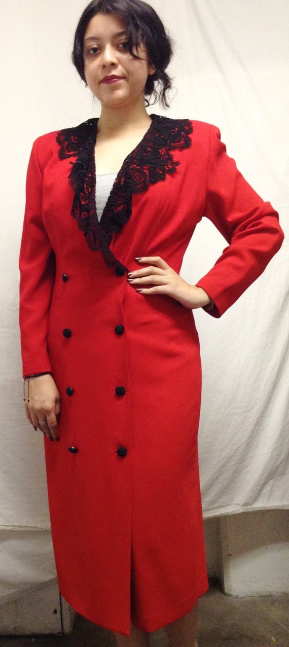 Bichon, Red Dress, Black Lace Ruffled Collar, Size