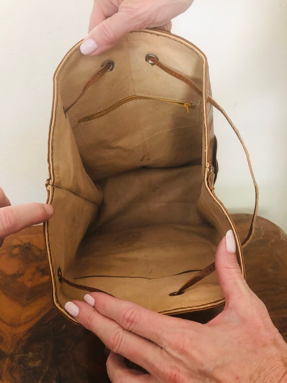 Vintage 90s Genuine Leather Backpack Rucksack Cognac Brown Slouchy Unisex 30 main image 4