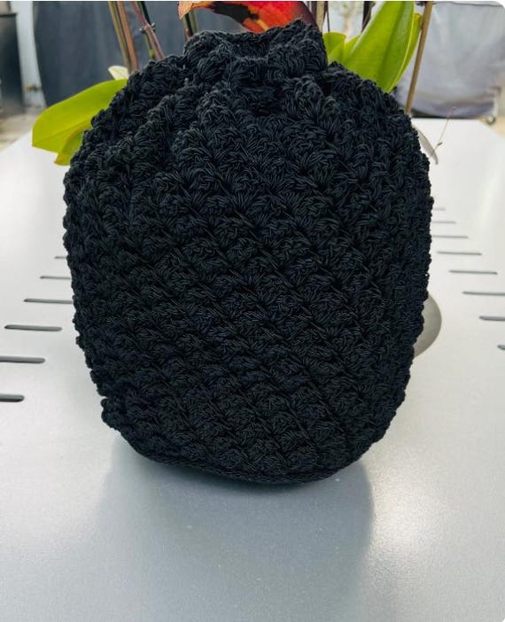 Backpack Bag, Black, Knit, Backpack, macramé back… - image 4