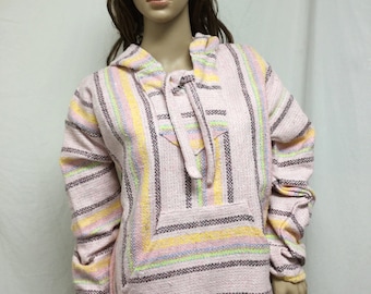 Baja Hoodie,Pink,Medium,M,Mexican hoodie,Unisex,hooded,pullover,stripe,green,blue,pastel
