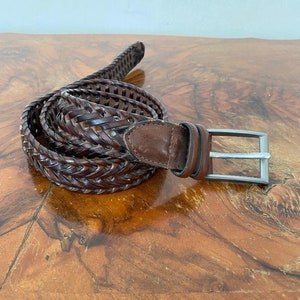 Perry Ellis mans belt, Woven Leather belt, 36&quot;, Brown Leather