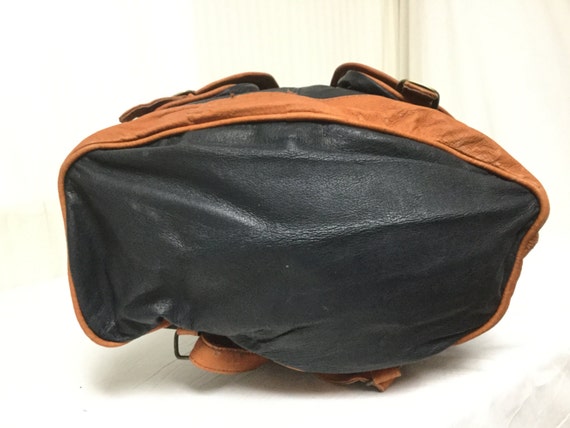 Backpack bag, Black, Leather ,Backpack ,Brown Tri… - image 4