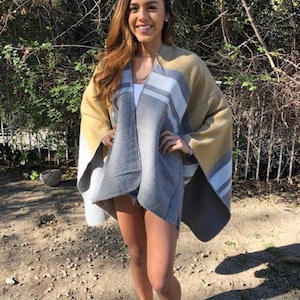 Wrap,Poncho top,Boho Wrap, shawl,Neutral, Earth tones,Tan,Gray,off white,soft