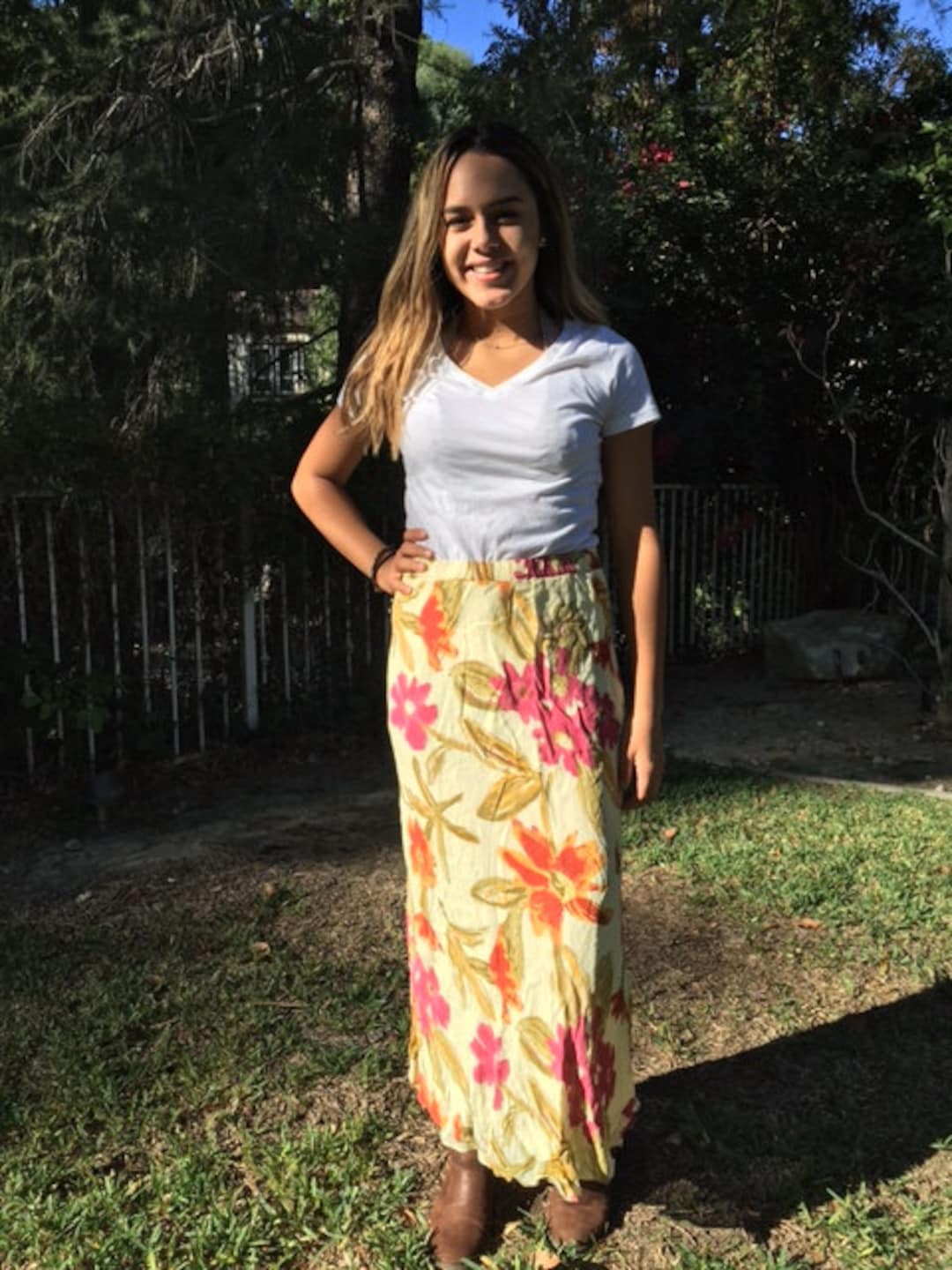 Maxi Skirt, Flowered Skirt, Small, Medium, Yellow, Pink,green