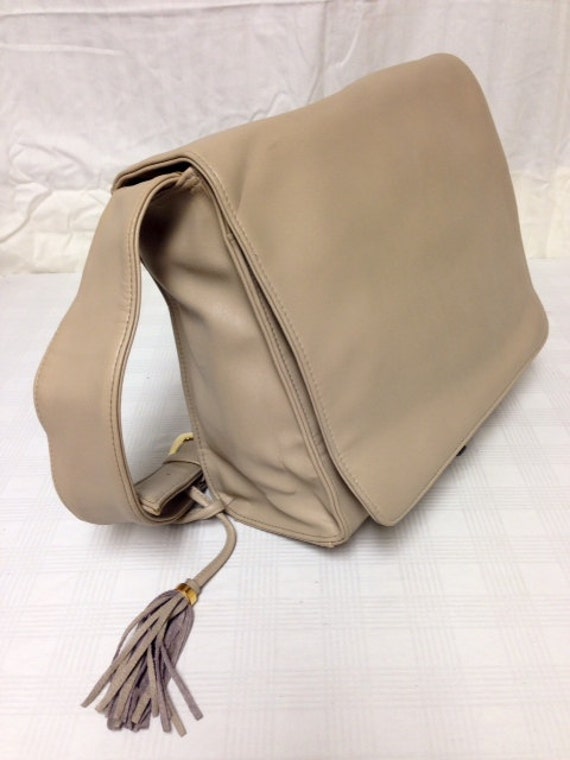 Large Tan Messenger style Shoulder Bag  Purse, Fr… - image 5