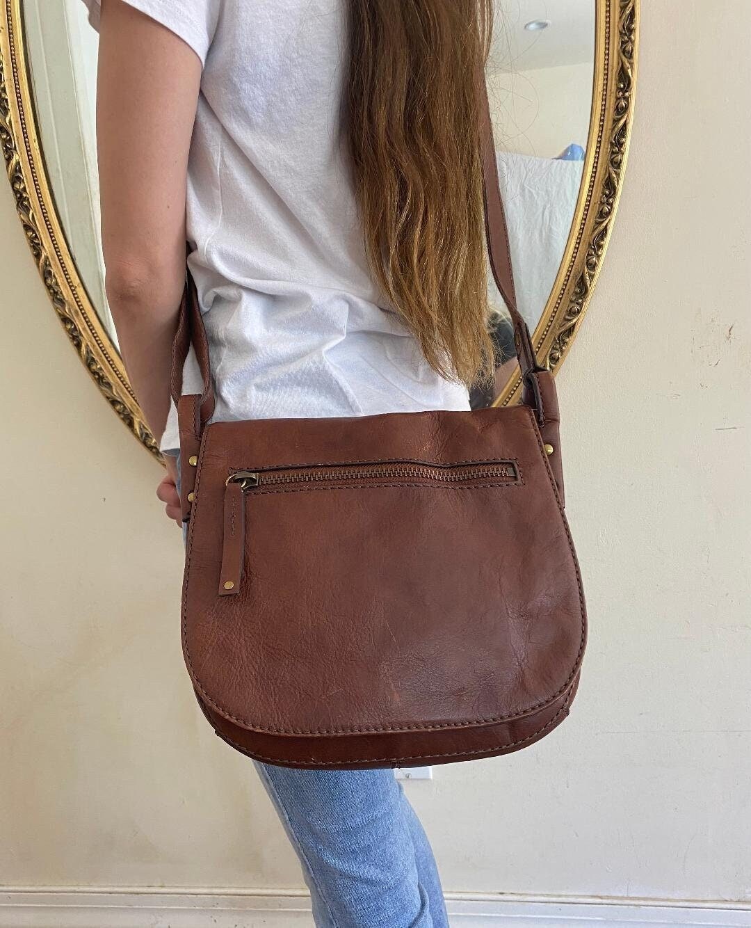 Fossil Saddle Bag Purse Brown Leather 