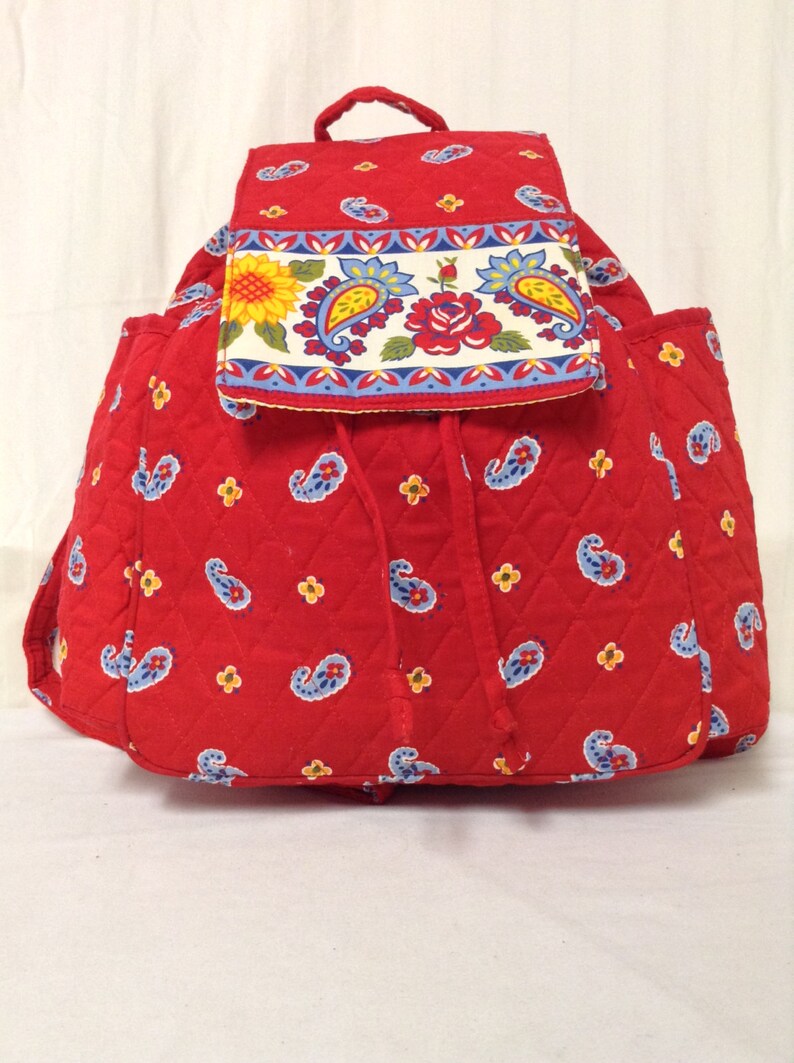 Red Paisley Drawstring Back pack Quilted Quilted backpack