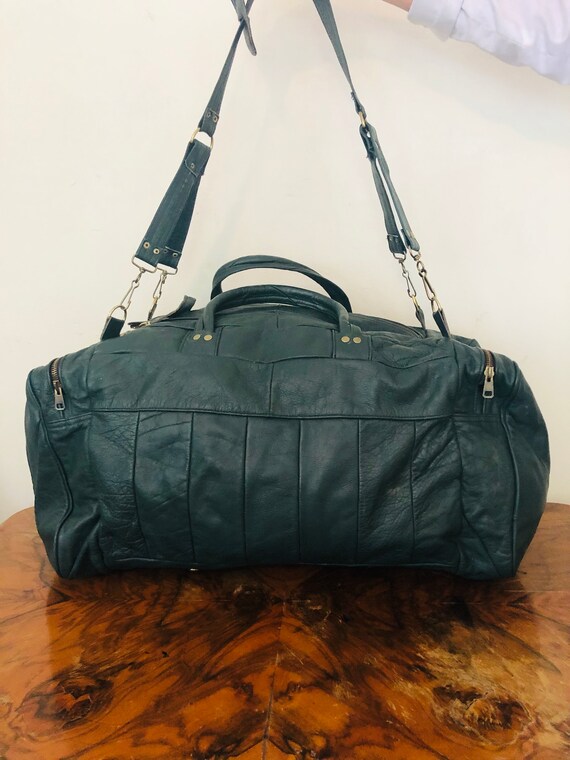 Large green leather duffel bag, travel bag, gym ba