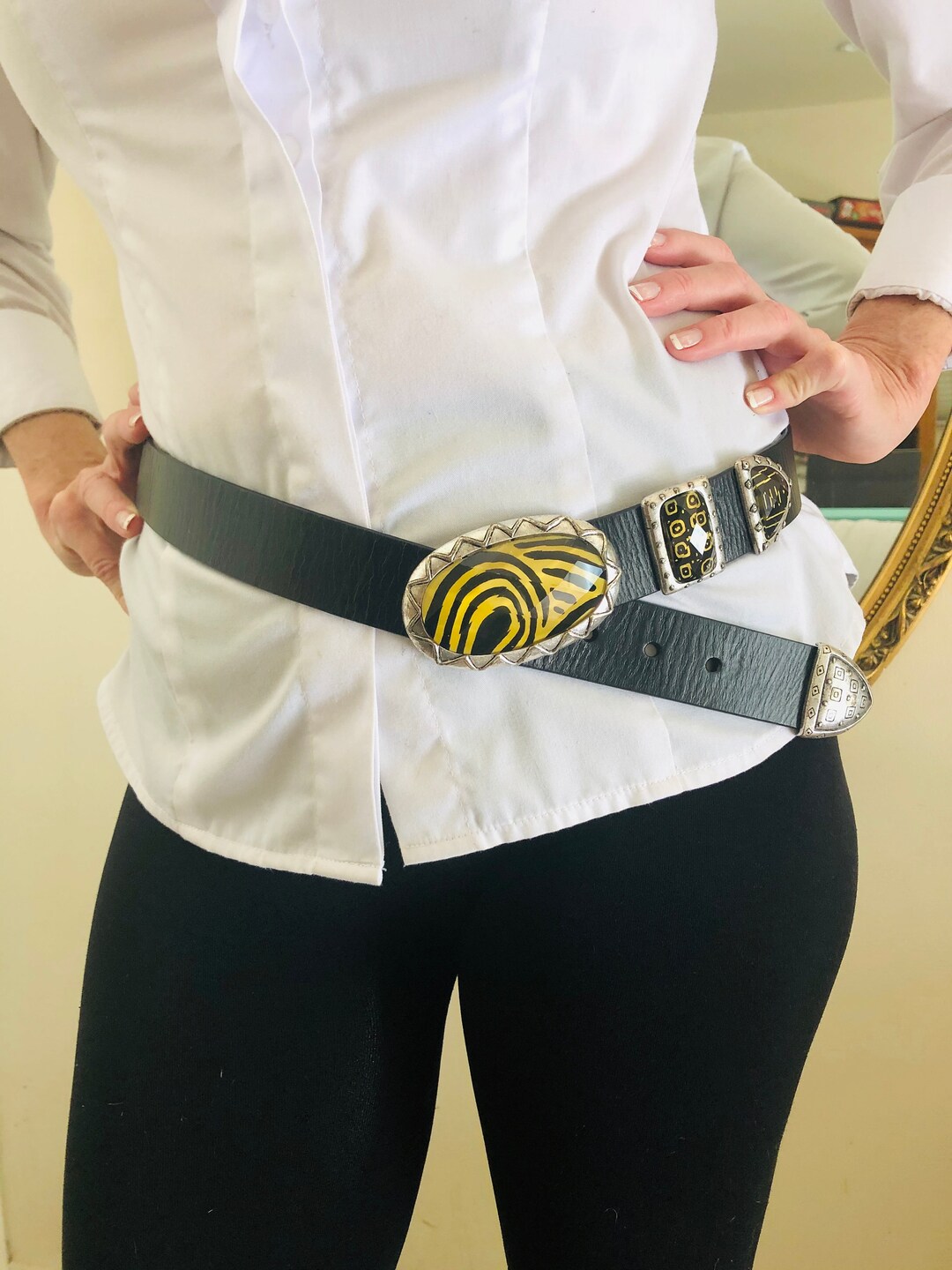 Chico's | Accessories | 2 Chicos Plus Sizeblack Leather Statement Belts Hook And Loop Silver Buckles 672bb11c28e1e0b4ba4374d1