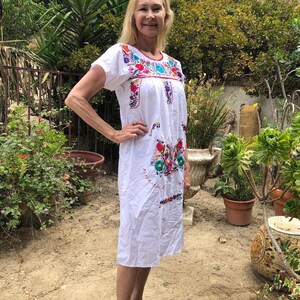 Oaxaca dress, Mexican dress,Small,S, Indian dress,Muumuu dress,embroidered, dress,white cotton dress,Puebla dress image 2