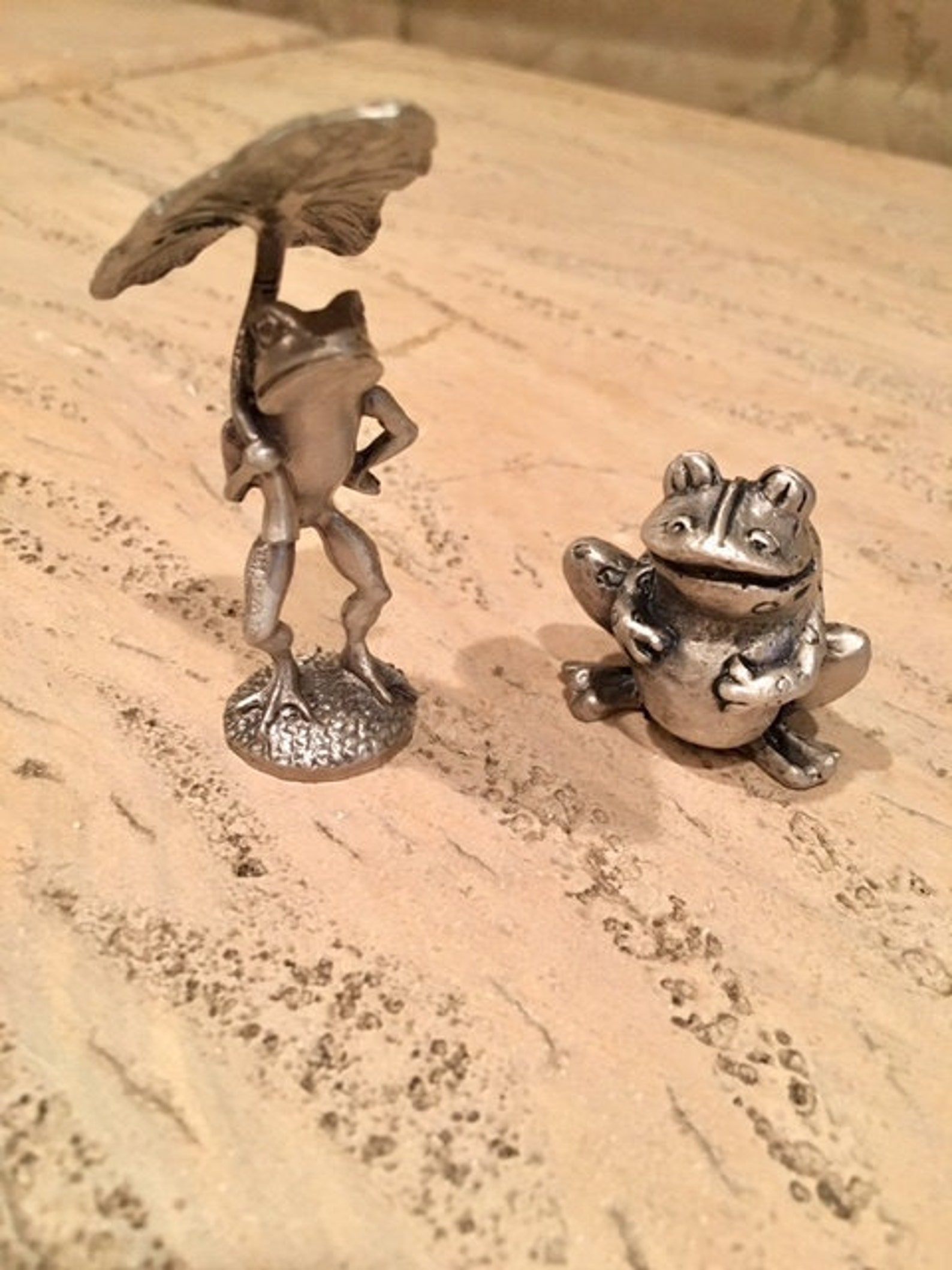 Pewter frogs 2 pewter frogs standing frog leaf umbrella Etsy