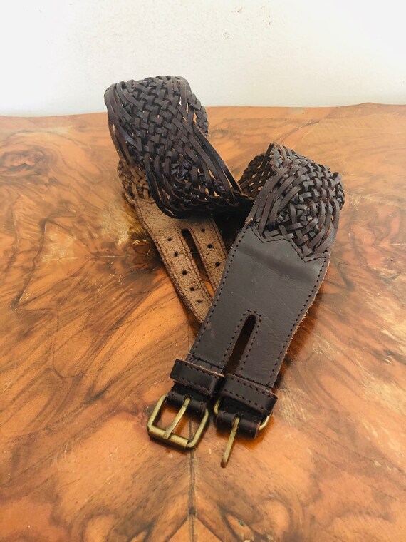 Braided black leather belt, double buckle belt, b… - image 4