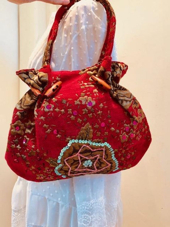 Red Tapestry Purse,Red,gold, Sequin purse, Beaded… - image 2