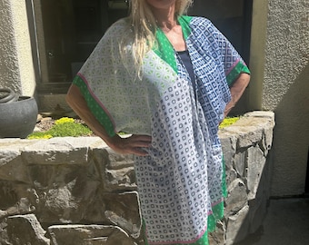 Ziemista bawełna, okrycie, góra z odkrytym przodem, Kimono, zielony, niebieski, biały, m, L, XL