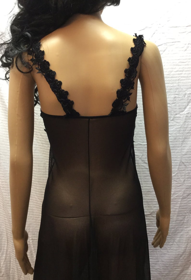 Semi Sheer Black Lace Long Black Lingerie Medium