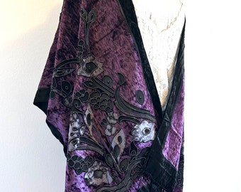 Wunderschöne Lavendel, Grau, Semi Sheer, Burnout Floral Kimono, Schal mit Ärmeln, Fransen, Handgemacht, Samt Robe, Fransen, Cape, Schal