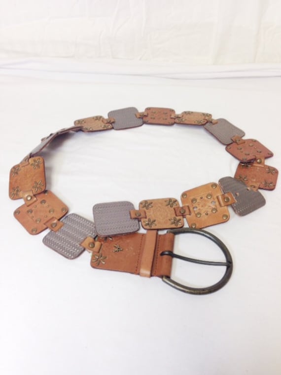 Bohemian Suede Square Accent Belt Camel Suede Square Ring Belt main image 2