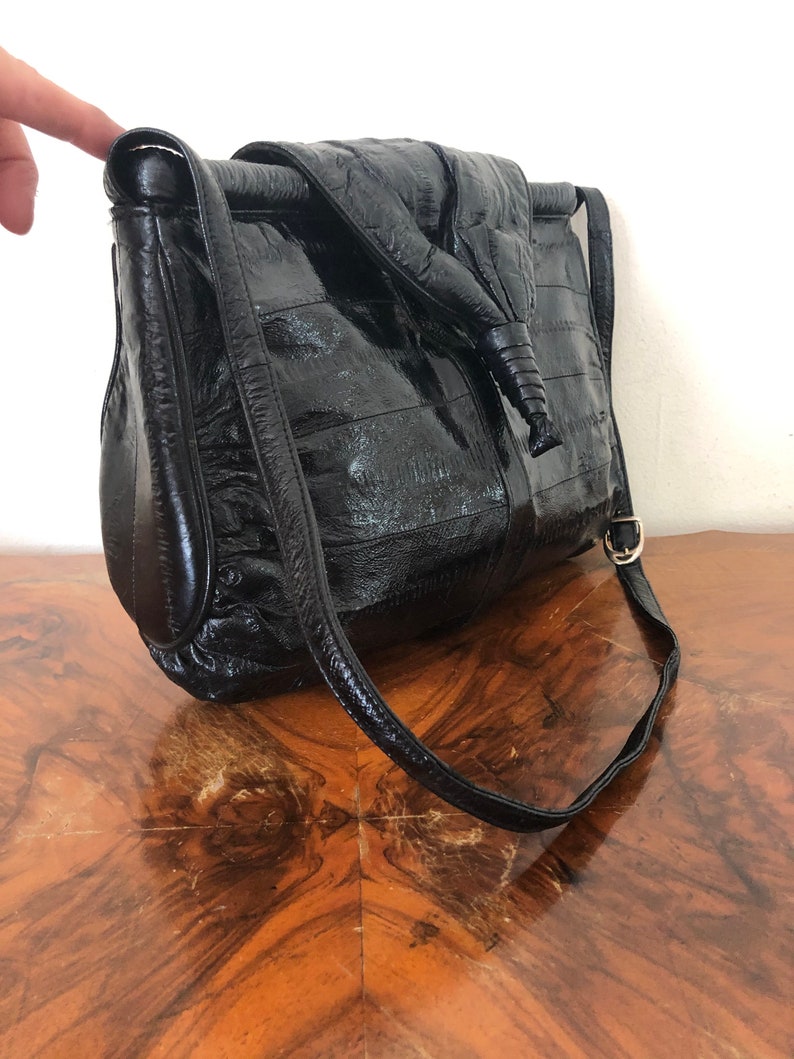 Black eel skin purse puffy shoulder bag | Etsy
