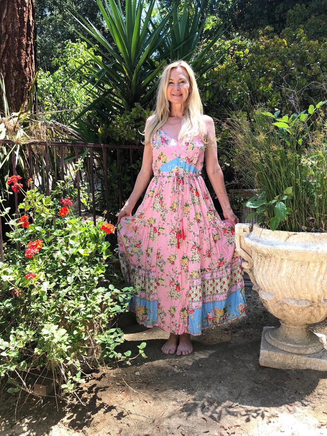 strapless open back dress The Carmen Dress in Pink Peony Print 14 / Pink Peony Print main image 1