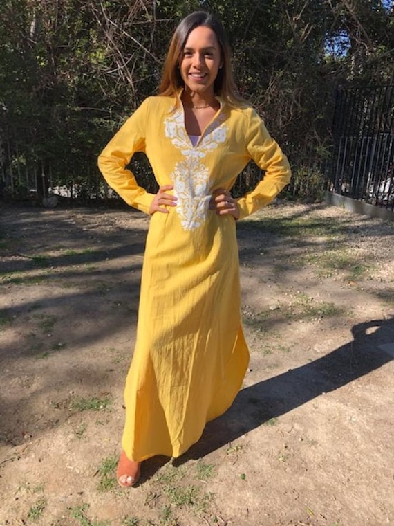 Long cotton dress,Yellow,Maxi dress,Long dress,med