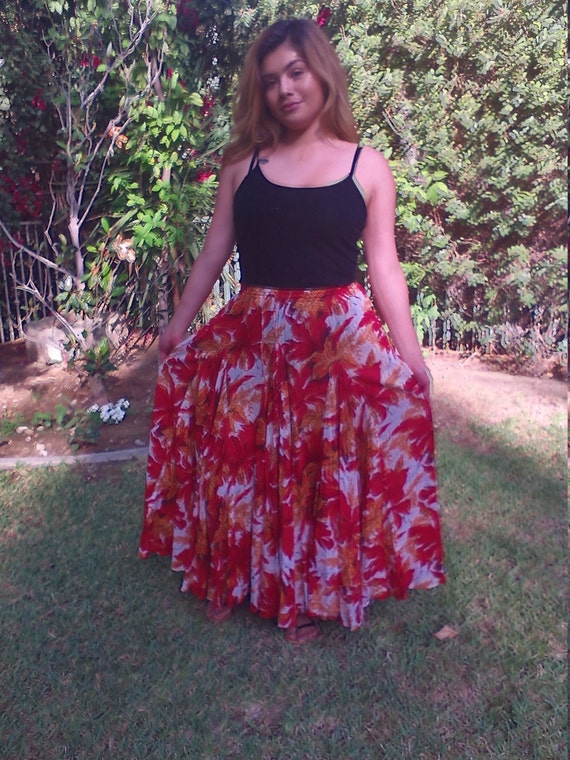 Peasant skirt,long,orange,draw string skirt,100% … - image 1