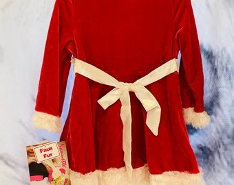 Girls 2T Red Velvet Christmas Dress, White Faux Fur Trim