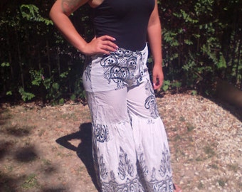 Algodón, pantalones de paracaídas, blanco, negro,Paisley, una talla, pantalones de algodón, paisley