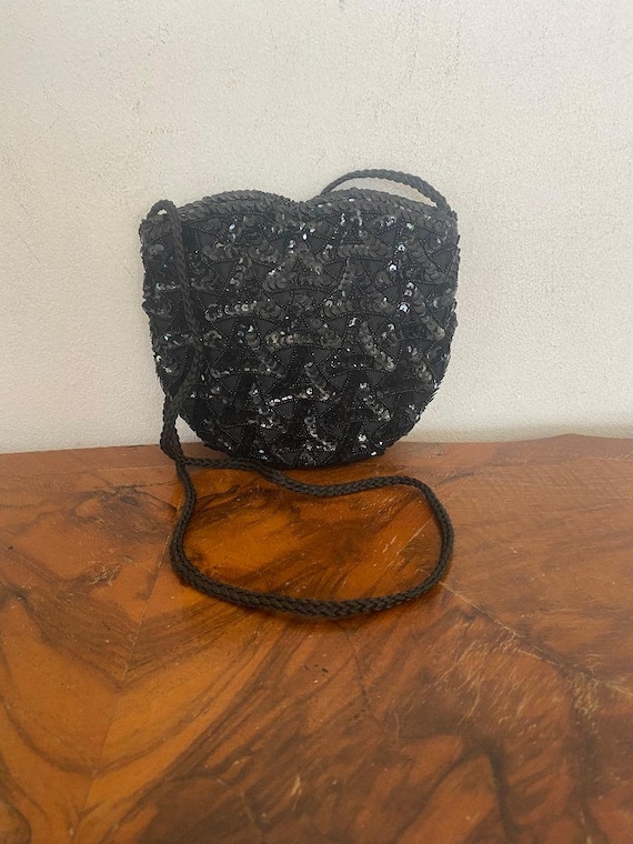 Black sequin purse, beaded Shoulder Bag ,Small,pur