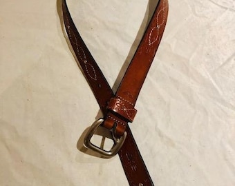 Dockers, Tooled Leather belt, Studded Leather belt, Brown Leather, Small