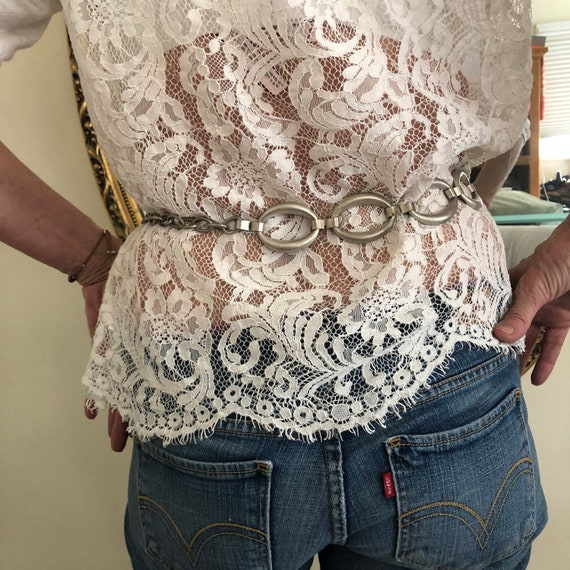 Retro chain belt, pewter tone, red, boho belt - image 3