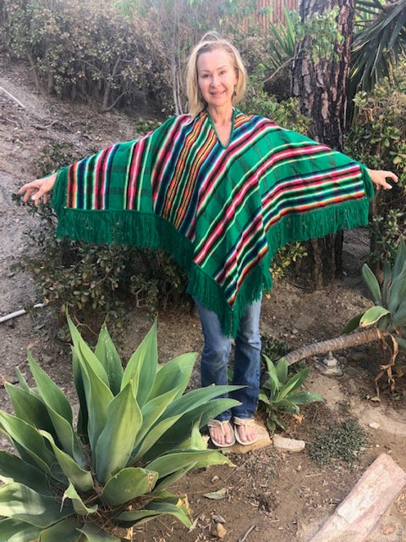 Poncho top, Serape, green, pink, red, blue - image 3