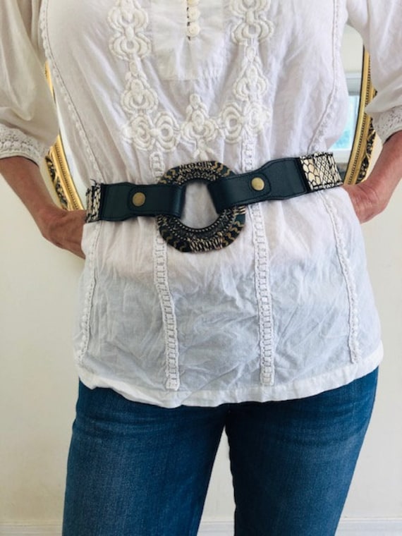 Chicos Boho Belt, Black, Tan, Stretch Belt - Etsy display picture 3