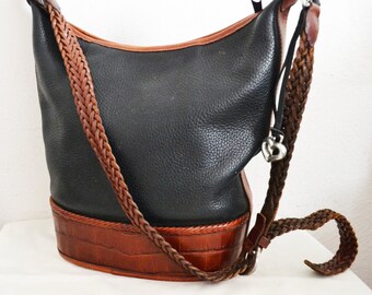 Vintage Brighton Black and Brown Bucket Bag Brighton Caroline Shoulder Bag 90s Brighton Shoulder Bucket Bag with Box