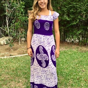 Batik dress, Long batik dress, purple, white, medium, maxi dress