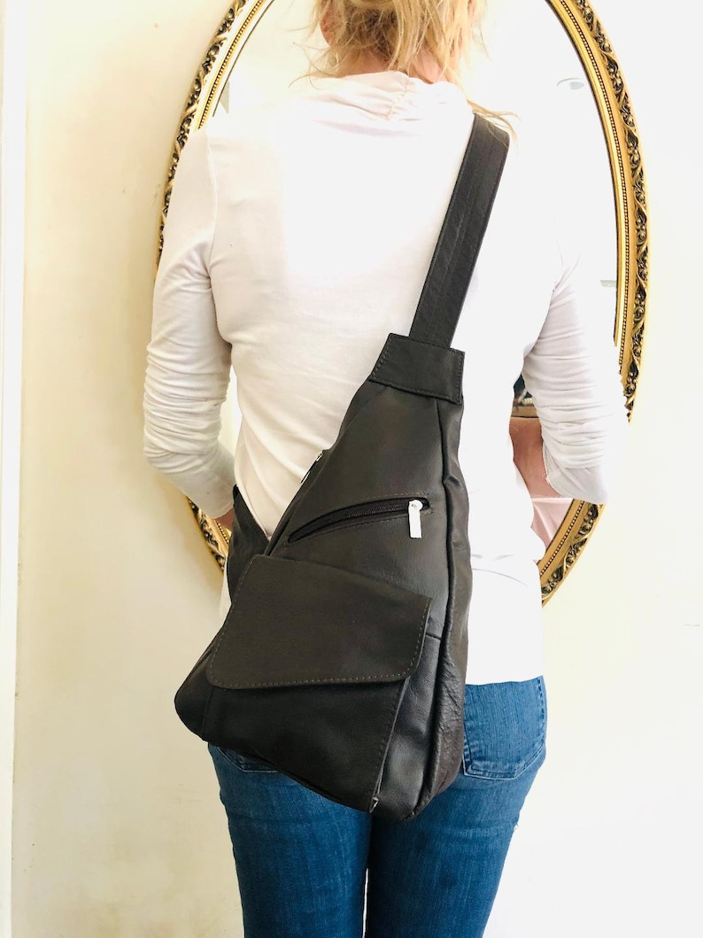 BLACK Leather Sling bag leather slingbags purse Shoulder Etsy