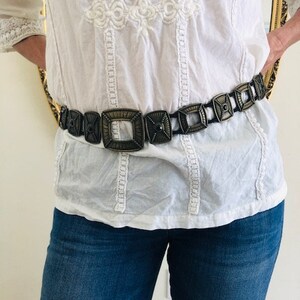 Metal belt, BoHo belt, stretch belt, black, brass tone