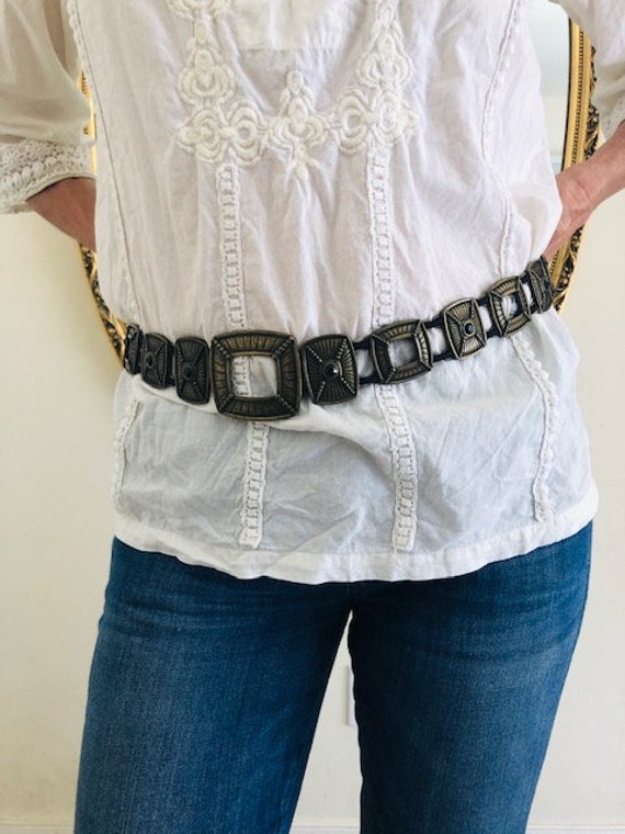 Metal belt, BoHo belt, stretch belt, black, brass… - image 1