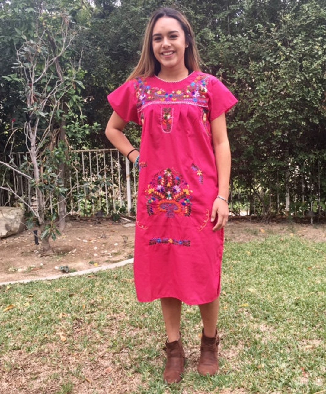 Oaxaca Dress, Mexican Dress, Embroidered Dress,boho, Dress, Small, Pink ...
