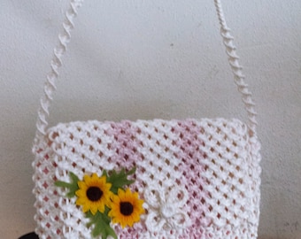 Weaved Nylon Geldbörse,Sommer Geldbörse,Weiß, Sonnenblumen, Schultertasche