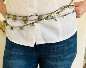 Cinturón cadena retro, plateado, tono dorado