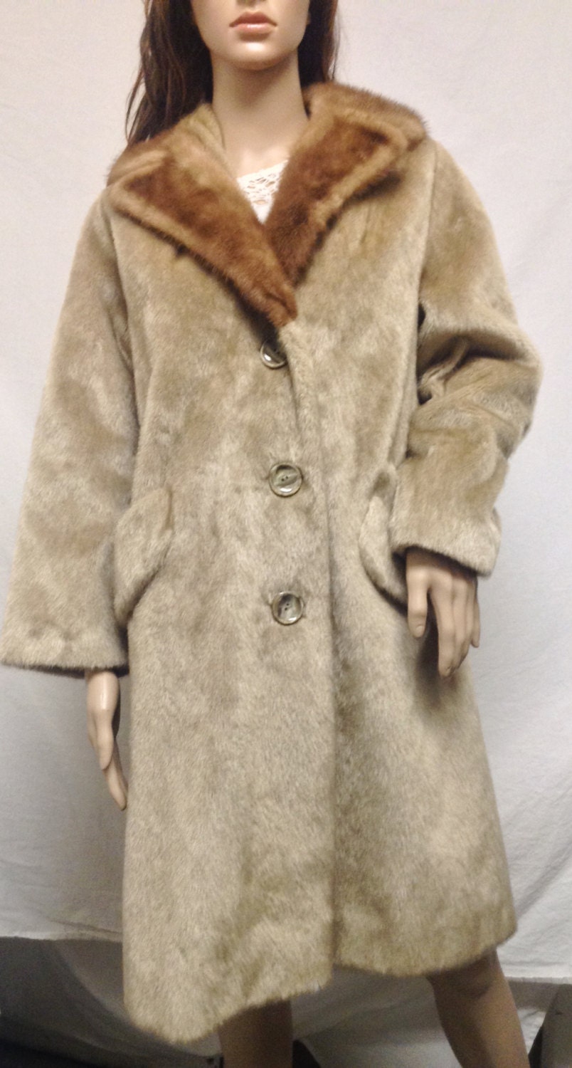 Vintage Coat Mink Collar Faux Fur BodytanbrownLarge | Etsy
