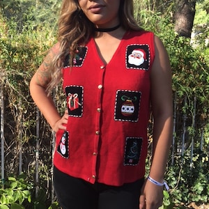 Susan Bristol, Christmas vest,, 1993, medium, wool vest, ugly Christmas sweater, Scotty’s, Scottish Terriers