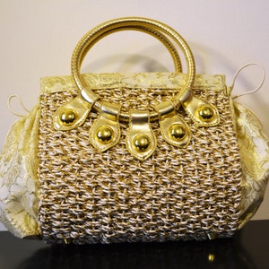 Free Ship Gold Purse Cotton and Rope Weaved Vintage Clean