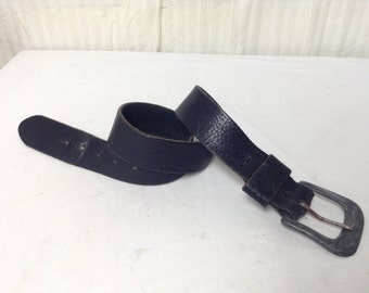 Dark Green Leather Belt ,Pewter Tone Buckle