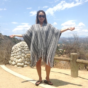 Knit Shawl ,Wrap,Black White Fringed
