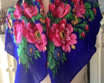Portuguese scarf , Violet,Pink,red, roses, rose scarf 19" x 19"