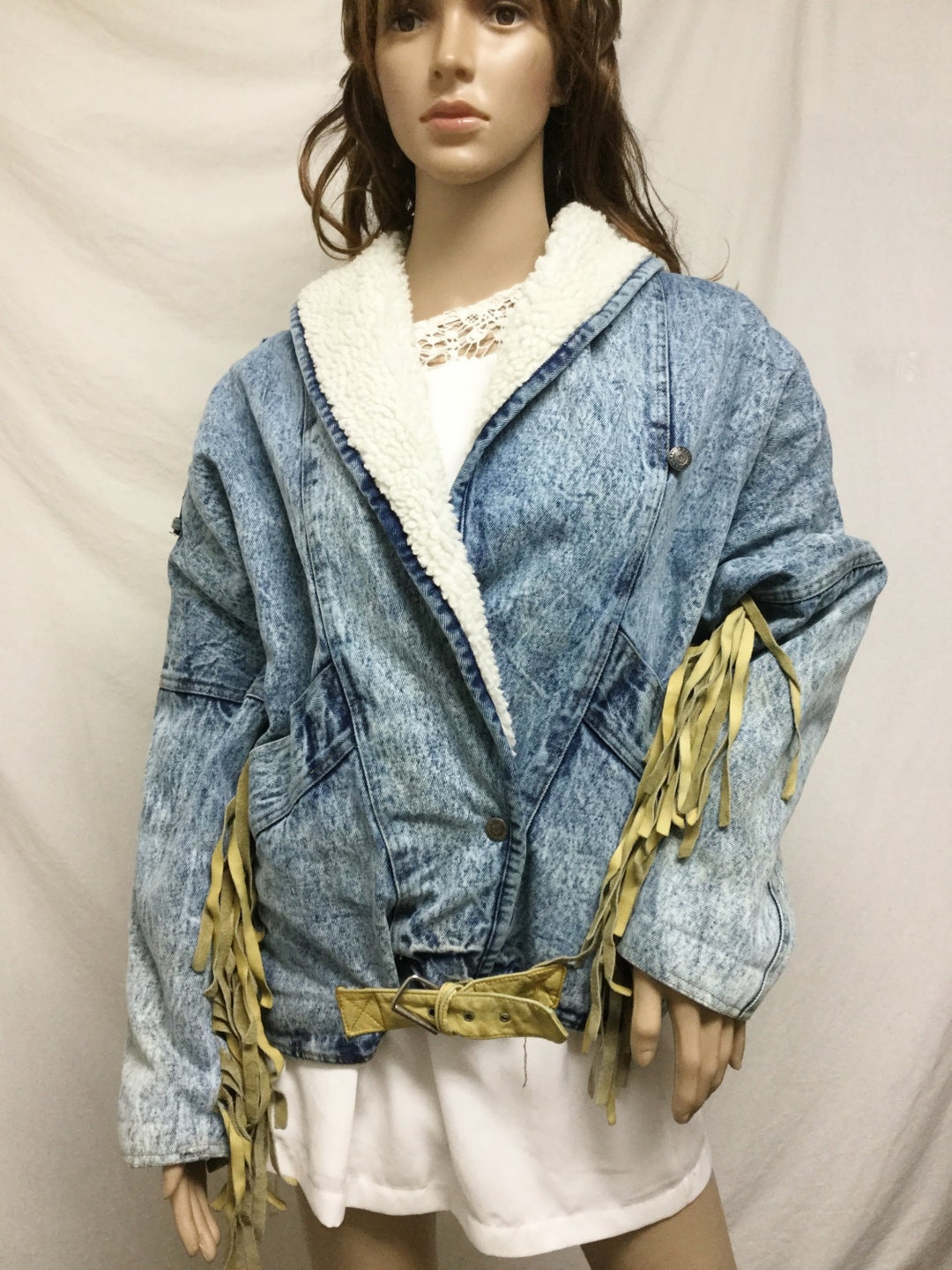 Acid Washed Denim Jacket Denimleather Fringed - Etsy