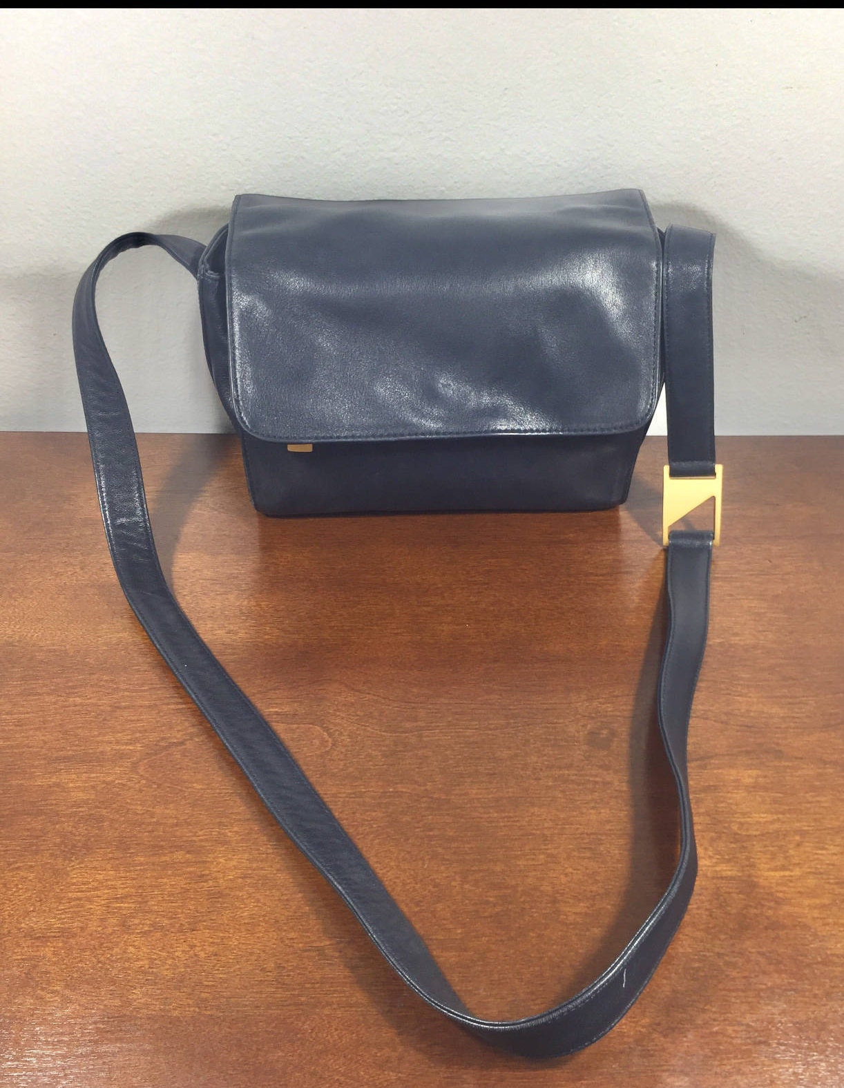 Preview Black Leather Purse Bag Shoulder Bag Gold Tone